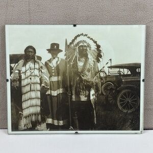 Harmon Percy Marble 1924 8x10 Sepia Photograph Sioux Couple Antique Cars Vintage